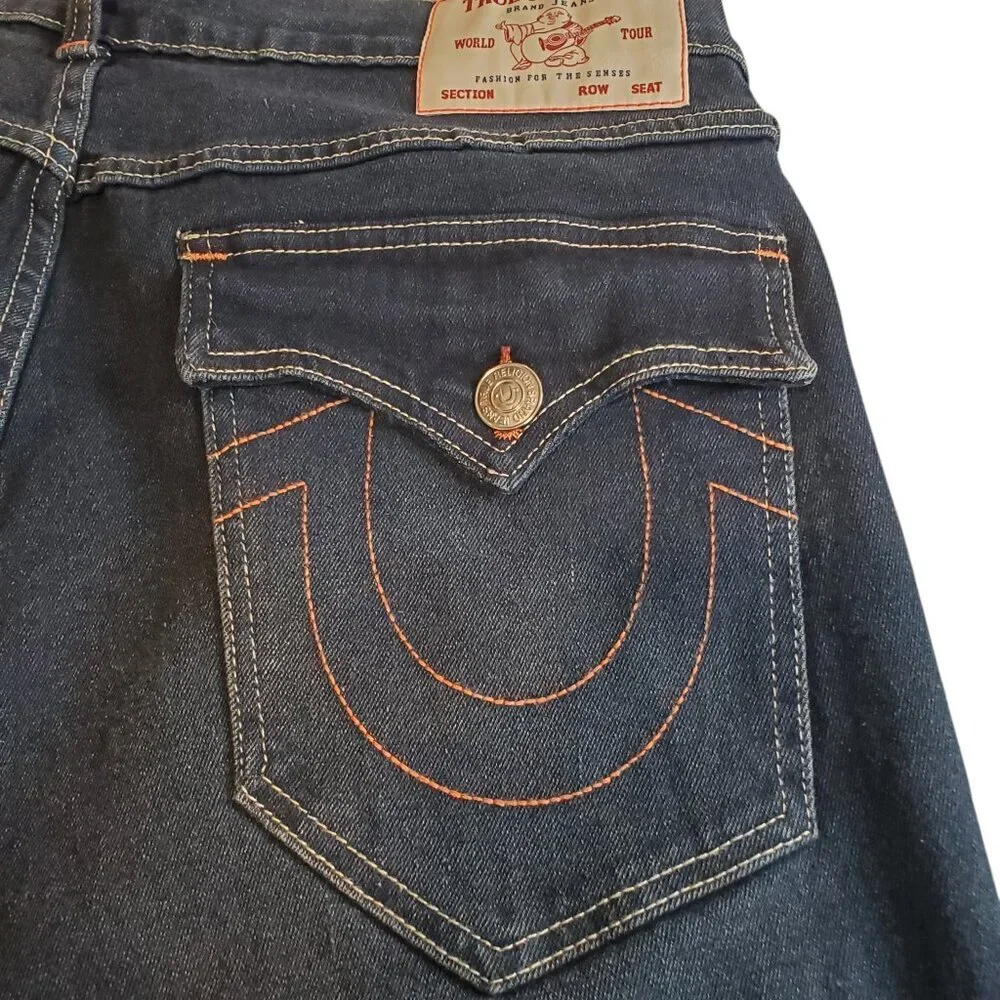 NEW TRUE RELIGION Men's Geno Relaxed Slim Distressed Dark Wash Blue Jeans